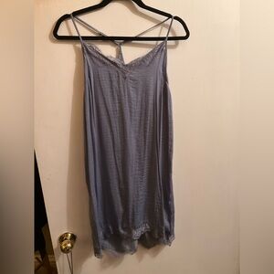 Aerie Lace Trim Dust Blue Satin Slip Dress